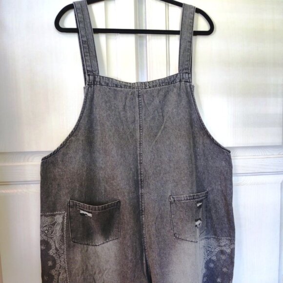 Easel Black Denim Distressed Wash Oversized Wide Leg Overalls SZ Large 14-18 NWT - Picture 6 of 15